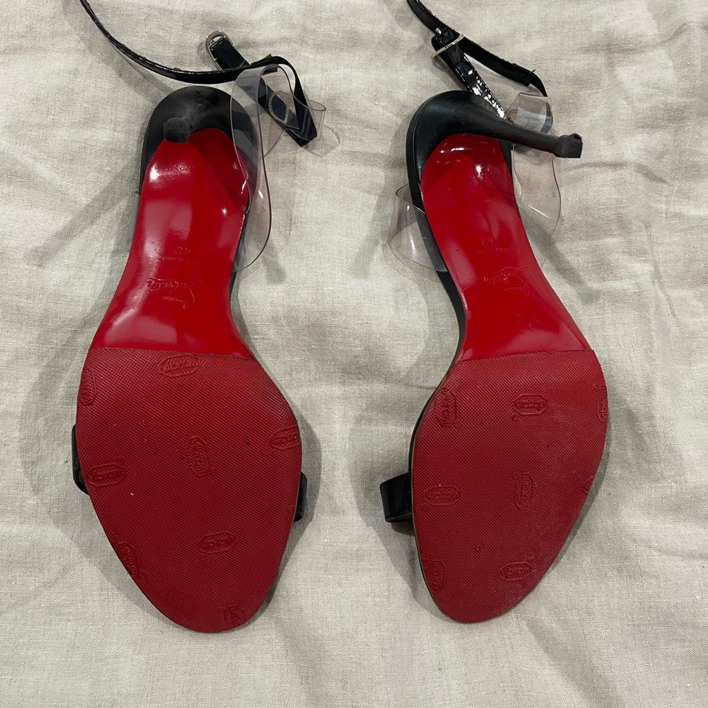 Christian Louboutin Black Leather Ankle Strap Heels – Red Bottom